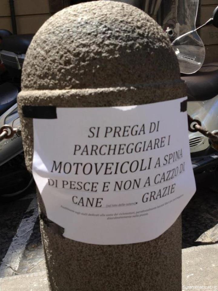 Sgrammaticati.it SI PREGA DI PARCHEGGIARE A SPINA DI PESCE Cartelli Divertenti sgrammaticati  si prega parcheggiare moto 