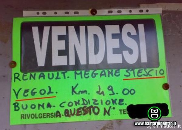 Sgrammaticati.it VENDESI STESCIO VEGOL Cartelli Divertenti sgrammaticati  vendesi stescio vegol cartello auto 